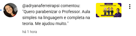 Captura de tela de comentário espontâneo de aluno do Memorizando a Pedagogia, depoimento 6