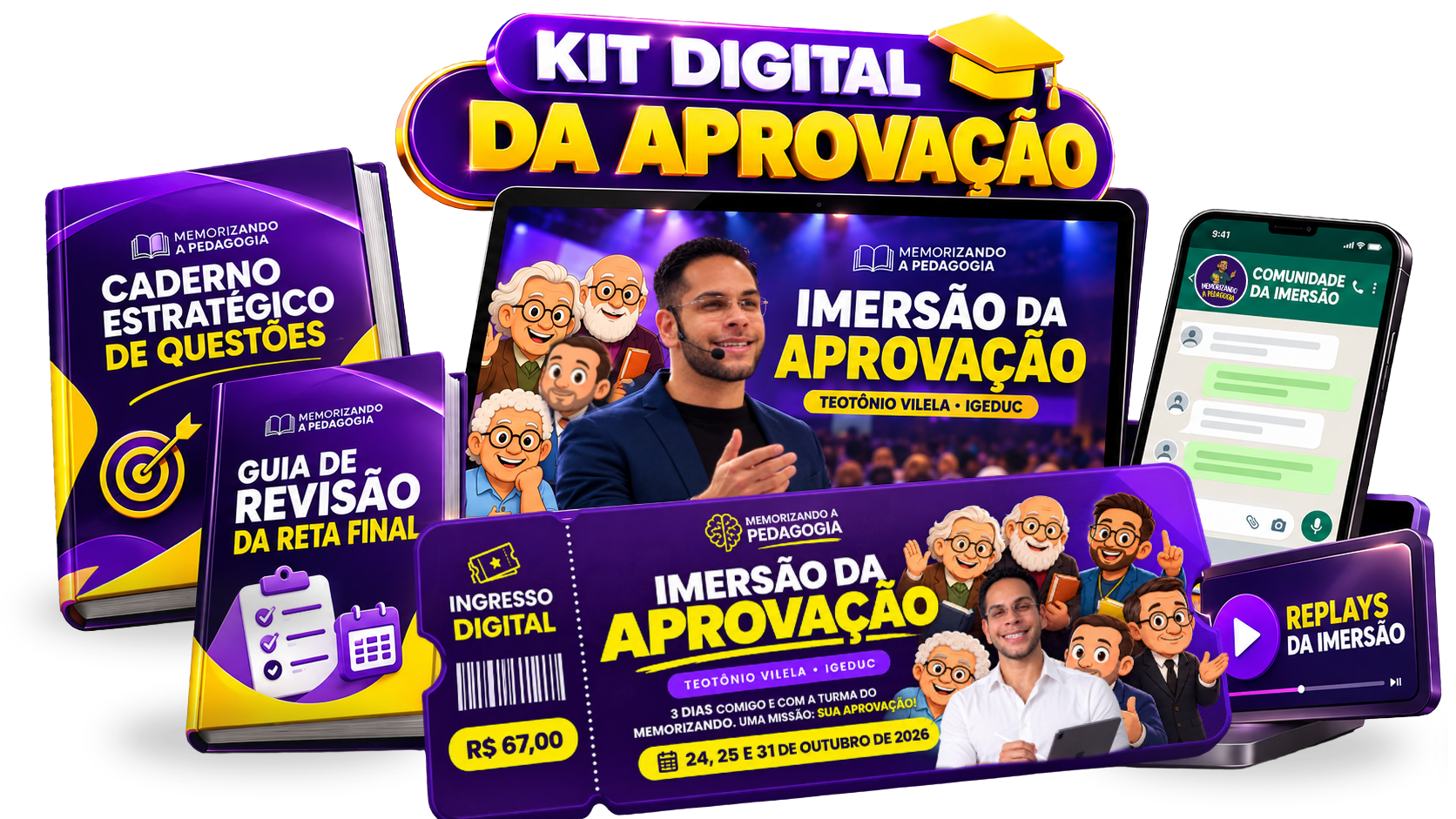 Kit Digital da Aprovação: encontros, caderno de questões, guia de revisão, comunidade, ingresso e gravações